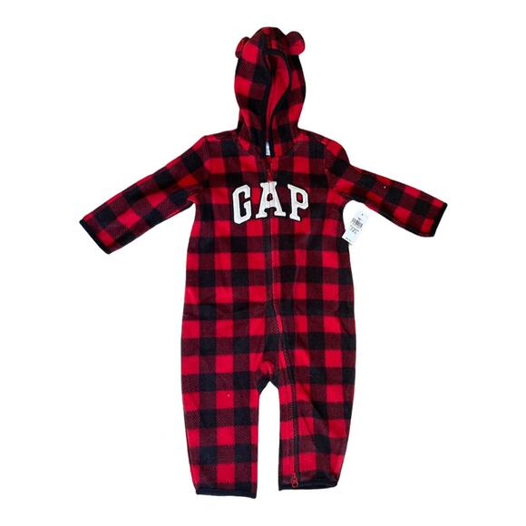 6/12m NWT Gap Buffalo Plaid Fleece Romper - Picture 1 of 2